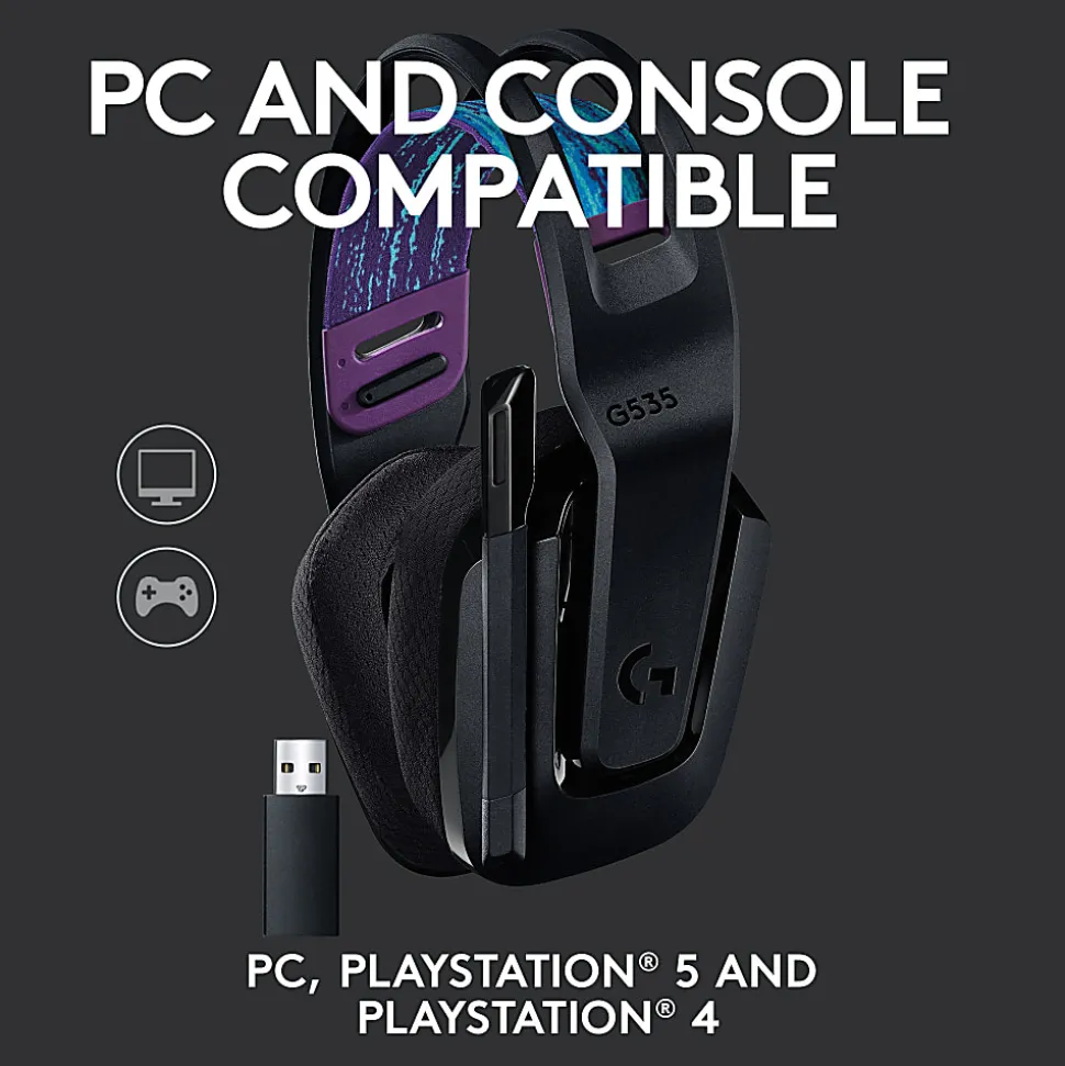 Logitech G535 Lightspeed Wireless Gaming Headset - Lightweight On-Ear Headphones, Compatible with PC, PS4, PS5, USB Rechargeable - Black