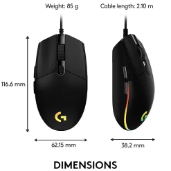 Logitech® G203 LIGHTSYNC Optical Gaming Mouse, Black