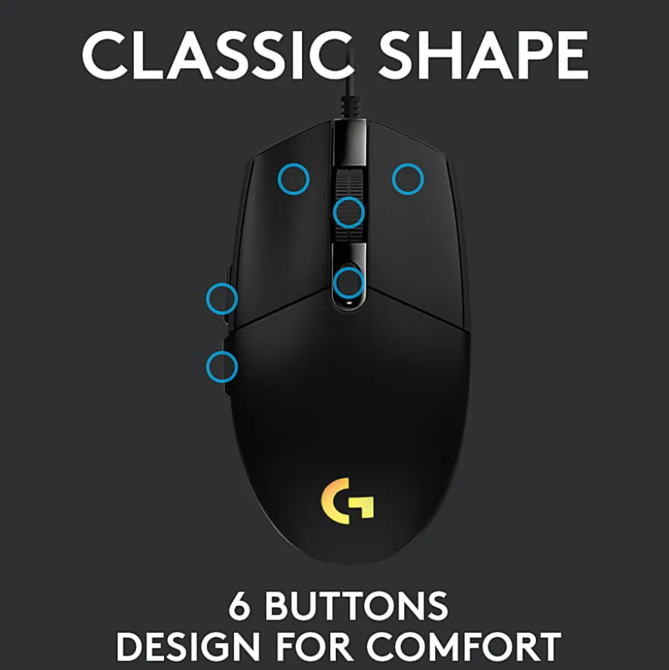 Logitech® G203 LIGHTSYNC Optical Gaming Mouse, Black