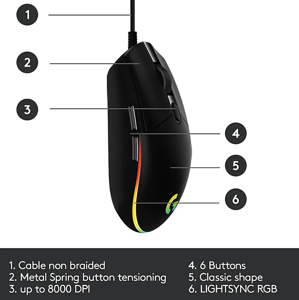 Logitech® G203 LIGHTSYNC Optical Gaming Mouse, Black