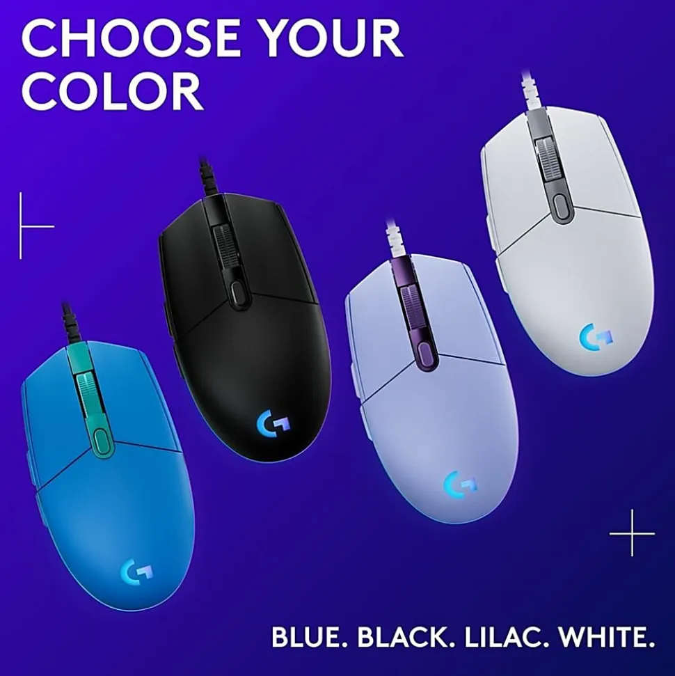 Logitech® G203 LIGHTSYNC Wired Gaming Mouse, White, 910-005791