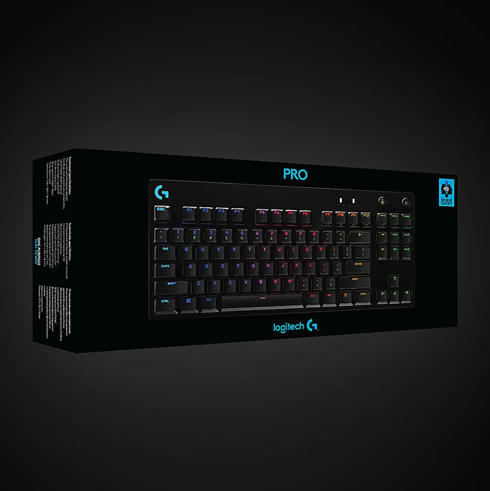 Logitech G Pro TKL Mechanical Wired Gaming Keyboard GX Blue Clicky Switch and LIGHTSYNC RGB Backlit Keys, Black