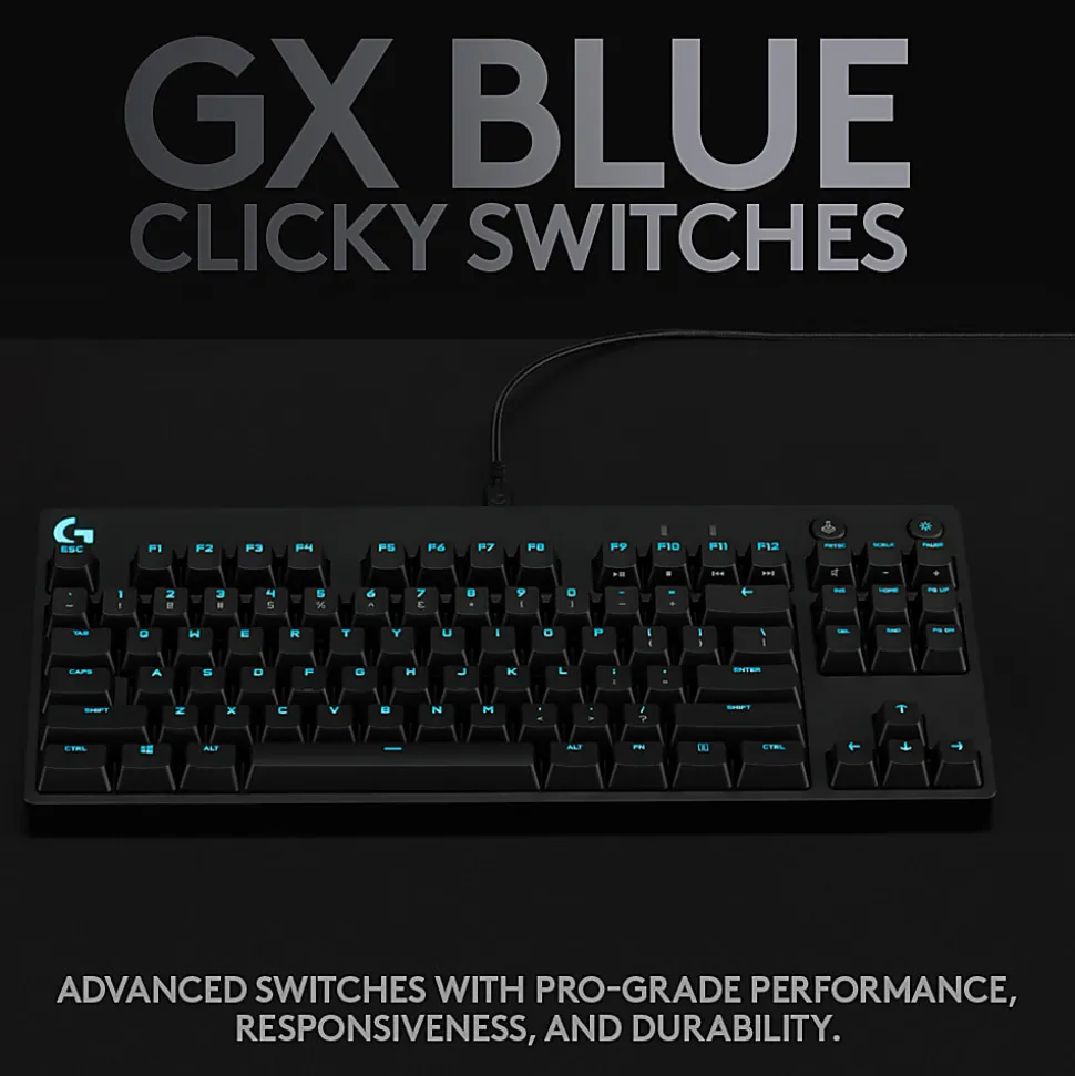 Logitech G Pro TKL Mechanical Wired Gaming Keyboard GX Blue Clicky Switch and LIGHTSYNC RGB Backlit Keys, Black