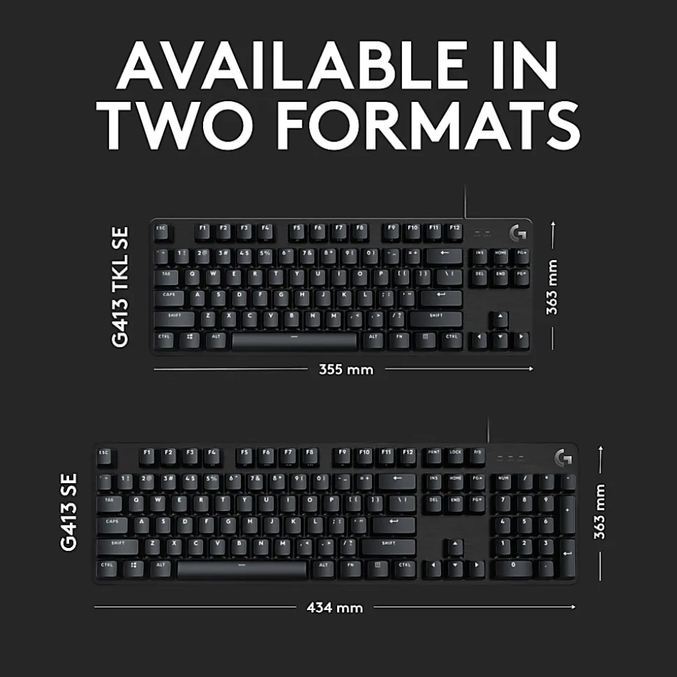 Logitech® G413 SE Mechanical Gaming Keyboard, Black Aluminum
