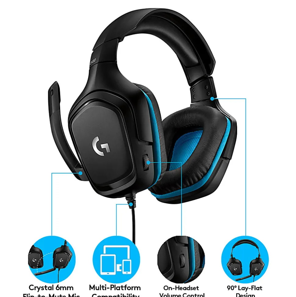 Logitech® G432 7.1 Surround Sound Over-The-Ear Wired Gaming Headset, Black, 981-000769