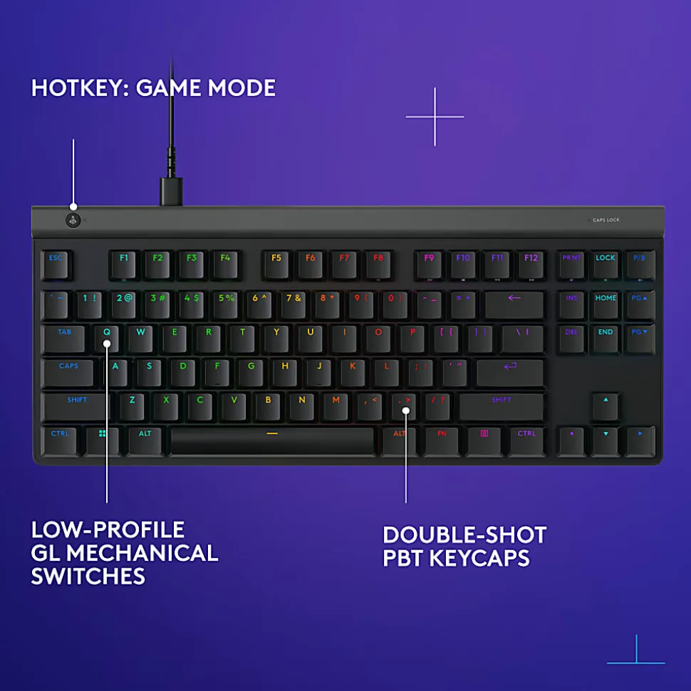 Logitech G515 TKL Wired Low Profile Gaming Keyboard, Fully Customizable RGB, Double-Shot PBT Keycaps, Tactile/Brown Switches