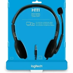 Logitech H111 Wired Headset, Stereo Headphones with Noise-Cancelling Microphone, 3.5 mm Audio Jack