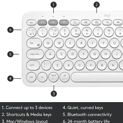 Logitech® K380 Multi-Device Bluetooth® Keyboard, Off White, 920-009600