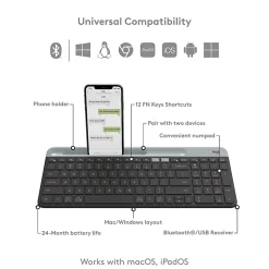 Logitech K585 Multi-Device Slim Wireless Keyboard, Built-in Cradle - 920011479
