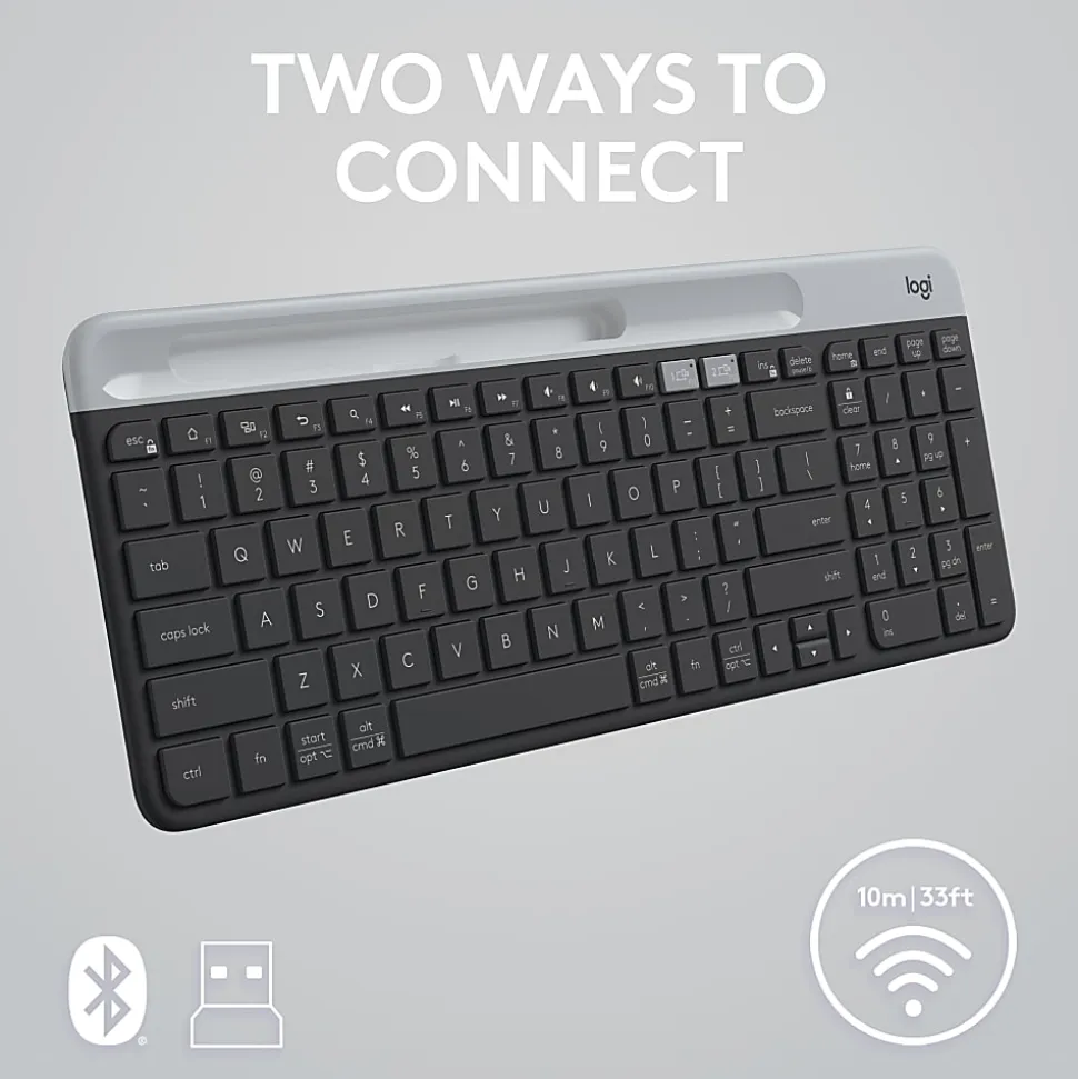 Logitech K585 Multi-Device Slim Wireless Keyboard, Built-in Cradle - 920011479