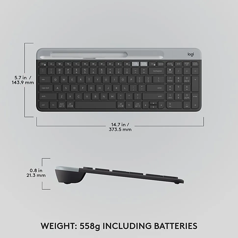 Logitech K585 Multi-Device Slim Wireless Keyboard, Built-in Cradle - 920011479