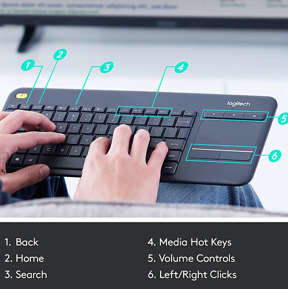 Logitech® K400 Plus Wireless Touch Keyboard, Black, 920-007119