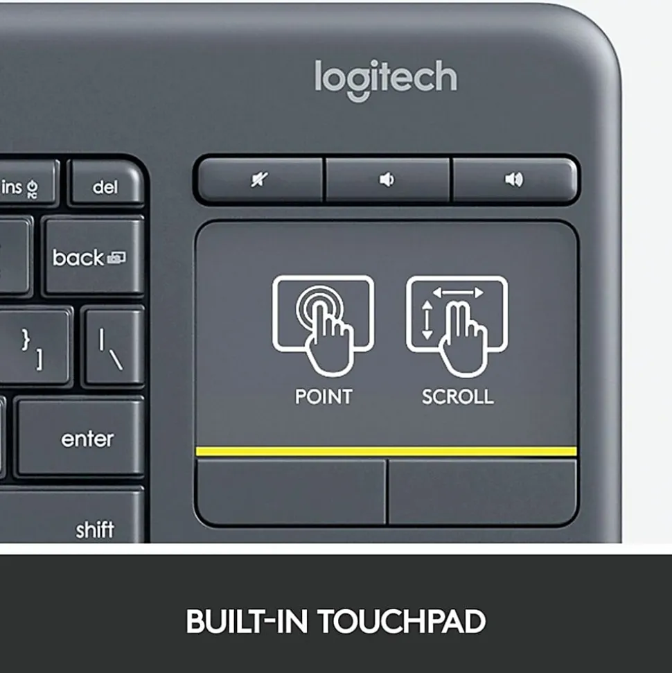 Logitech® K400 Plus Wireless Touch Keyboard, Black, 920-007119