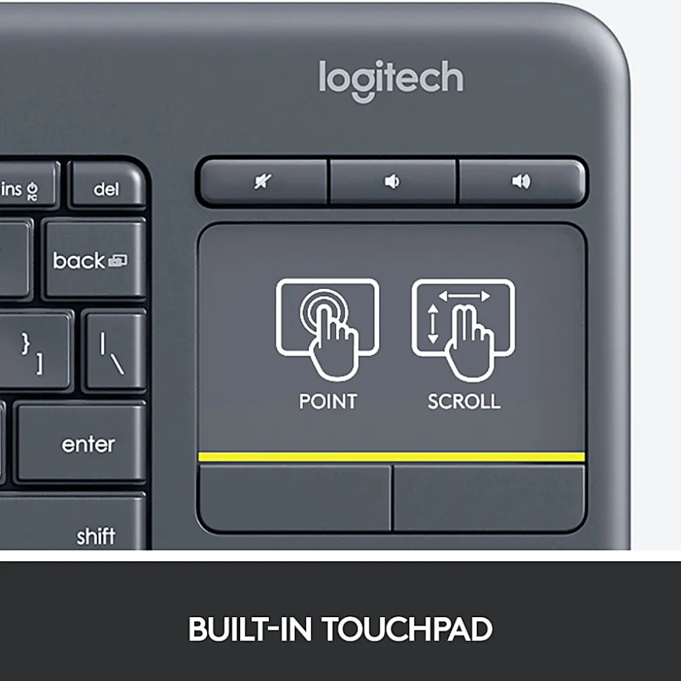 Logitech® K400 Plus Wireless Touch Keyboard, Black, 920-007119