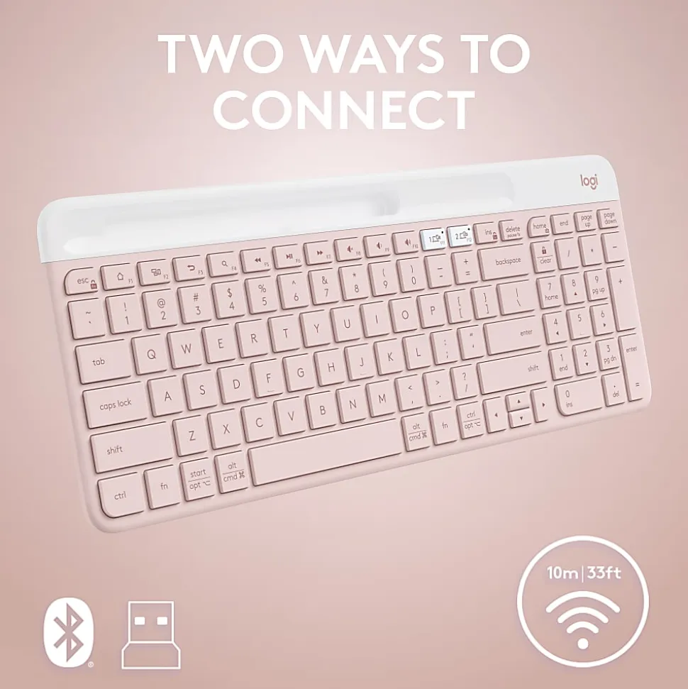 Logitech K585 Slim Multi-Device Wireless Keyboard - Wireless Connectivity - Bluetooth/RF - 2.40 GHz - 920011477