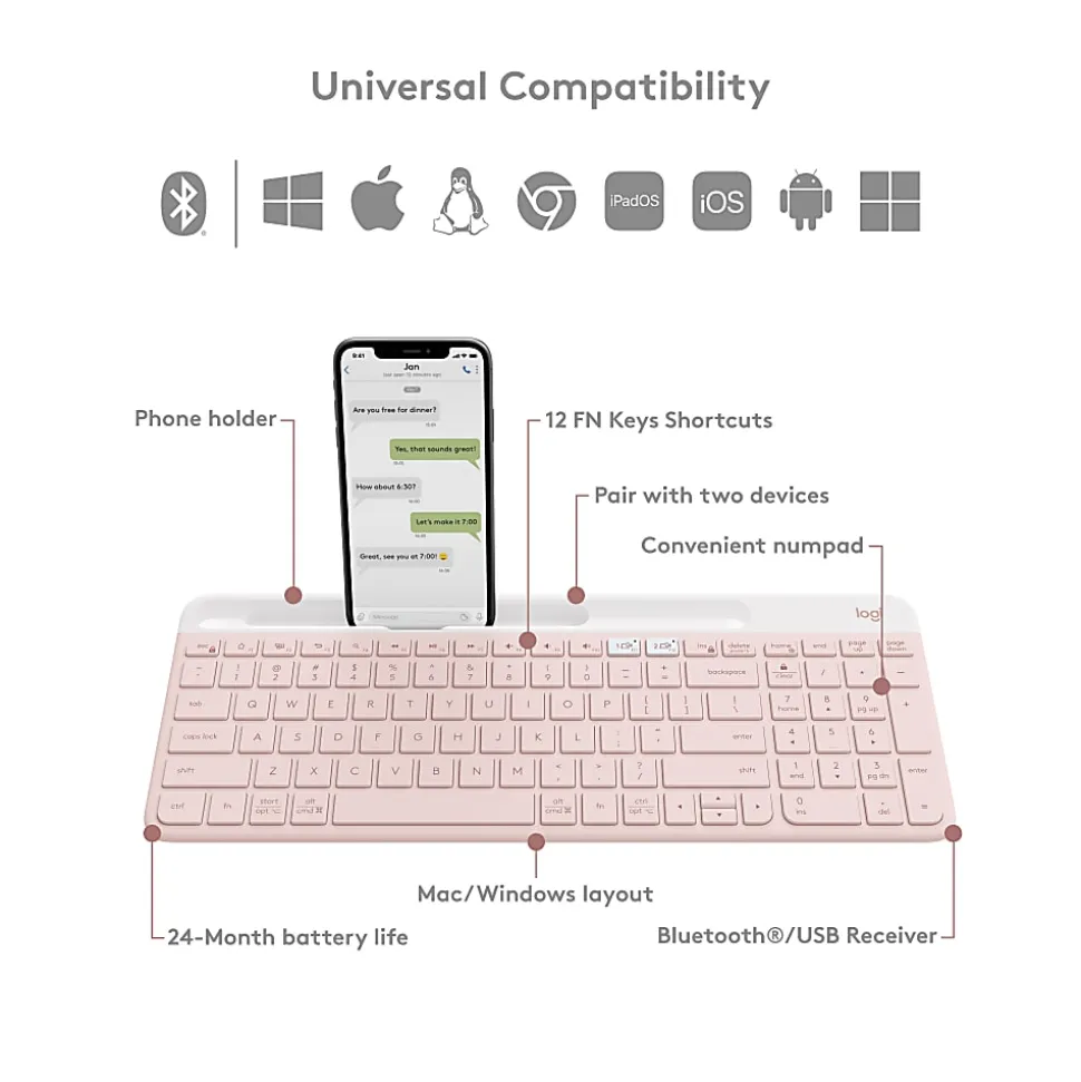 Logitech K585 Slim Multi-Device Wireless Keyboard - Wireless Connectivity - Bluetooth/RF - 2.40 GHz - 920011477