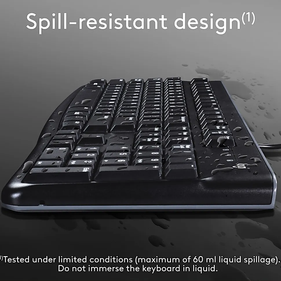 Logitech K120 Wired Keyboard for Windows, USB Plug-and-Play, Full-Size, Spill-Resistant, Curved Space Bar, Compatible with PC, Laptop - Black