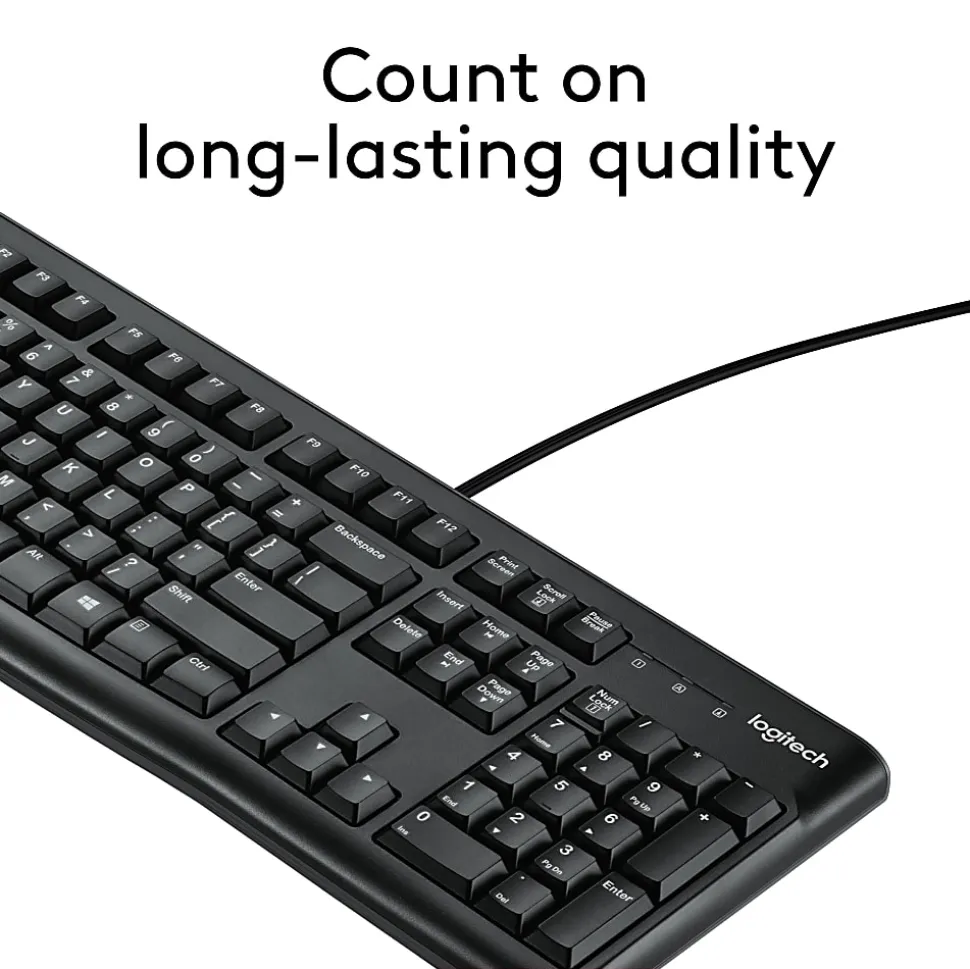 Logitech K120 Wired Keyboard for Windows, USB Plug-and-Play, Full-Size, Spill-Resistant, Curved Space Bar, Compatible with PC, Laptop - Black
