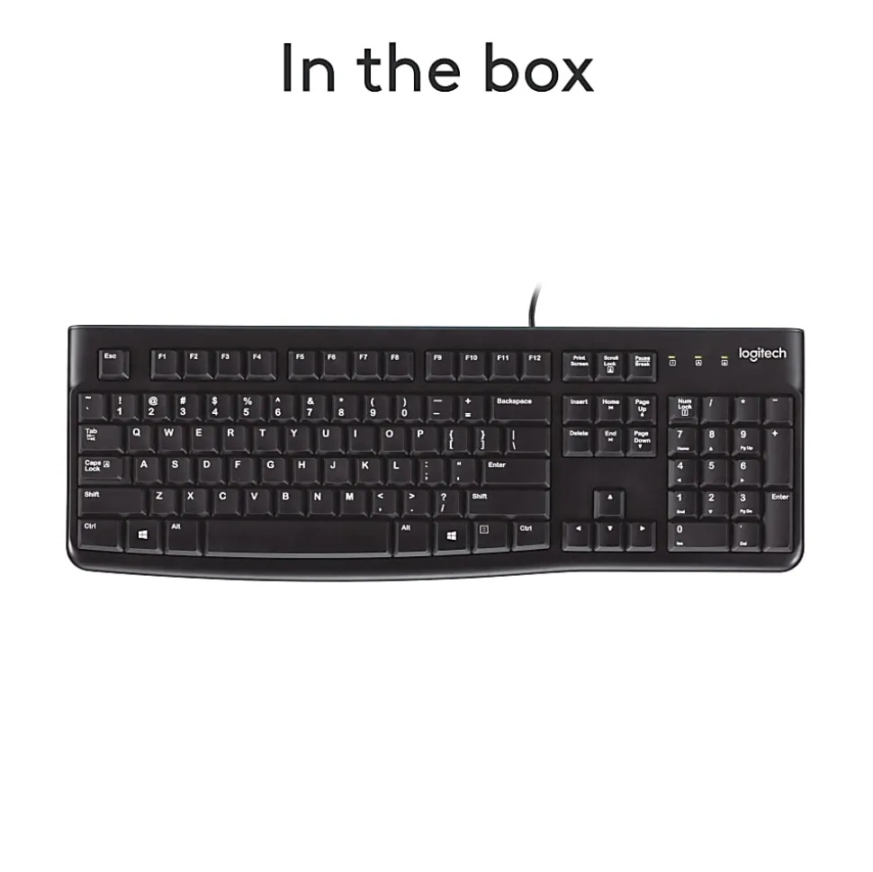 Logitech K120 Wired Keyboard for Windows, USB Plug-and-Play, Full-Size, Spill-Resistant, Curved Space Bar, Compatible with PC, Laptop - Black