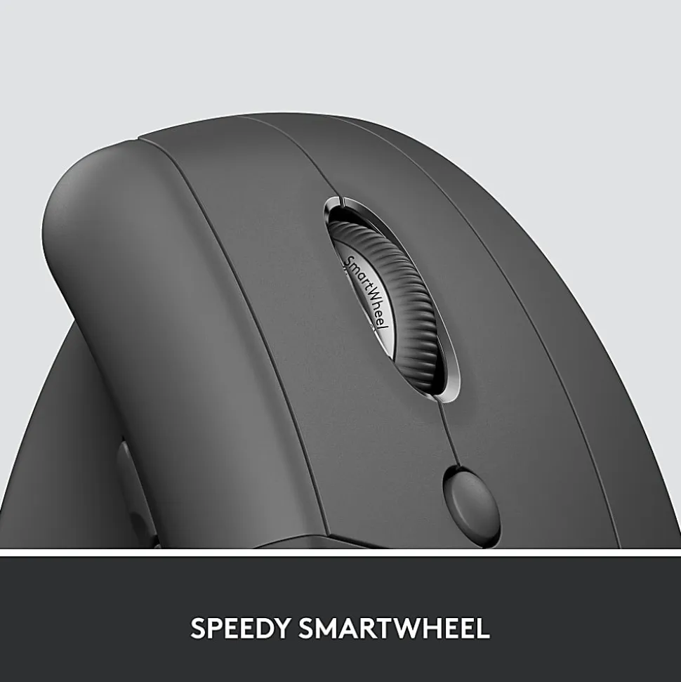 Logitech Lift for Business, Vertical Ergonomic Mouse, Wireless, Bluetooth, Logi Bolt USB, Quiet clicks, Graphite - 910006491