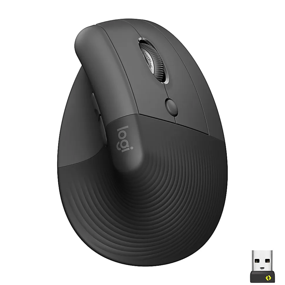 Logitech Lift Vertical Ergonomic Mouse, Graphite, Wireless, Quiet clicks