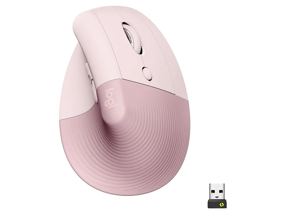 Logitech Lift Vertical Ergonomic Mouse, Wireless, Bluetooth or Logi Bolt USB receiver, Quiet clicks, 4 buttons, Rose - 910006472