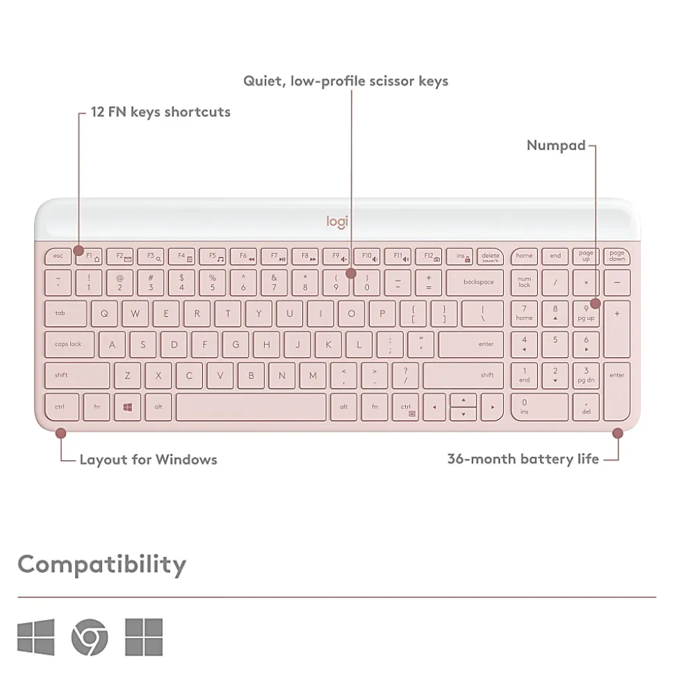Logitech MK470 Keyboard & Mouse - USB Mechanical Wireless RF 2.40 GHz Keyboard - USB Wireless RF Mouse - 920011311