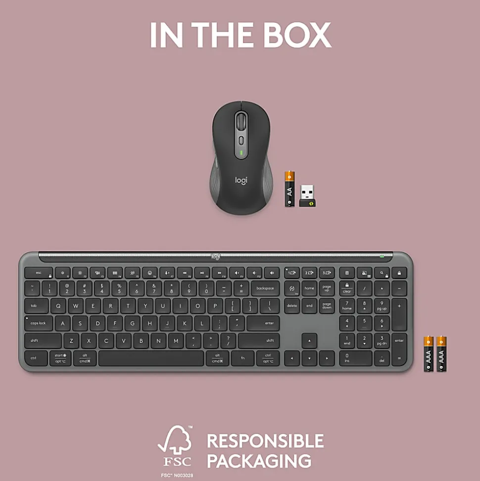 Logitech MK955 Signature Slim Wireless Keyboard And Mouse Combo, Full Size, Graphite, 920-012425