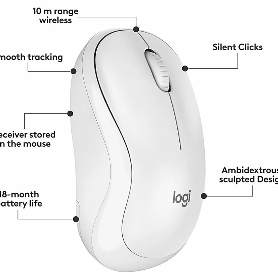 Logitech MK295 Silent Wireless Combo - USB Wireless Wi-Fi/RF - Off White - USB Wireless Wi-Fi Mouse - Off White - AA, AAA - Compatible with Computer