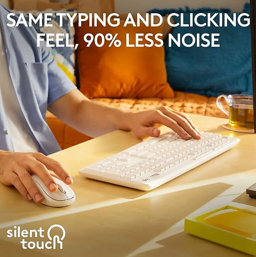 Logitech MK295 Silent Wireless Combo - USB Wireless Wi-Fi/RF - Off White - USB Wireless Wi-Fi Mouse - Off White - AA, AAA - Compatible with Computer