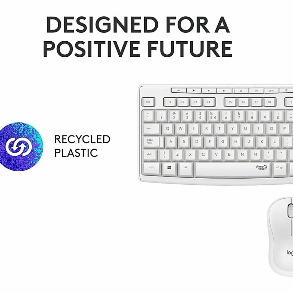 Logitech MK295 Silent Wireless Combo - USB Wireless Wi-Fi/RF - Off White - USB Wireless Wi-Fi Mouse - Off White - AA, AAA - Compatible with Computer