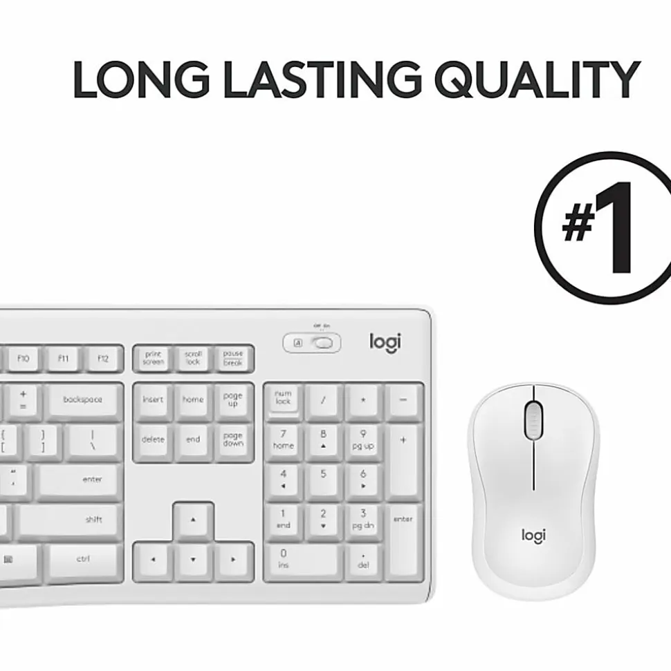 Logitech MK295 Silent Wireless Combo - USB Wireless Wi-Fi/RF - Off White - USB Wireless Wi-Fi Mouse - Off White - AA, AAA - Compatible with Computer