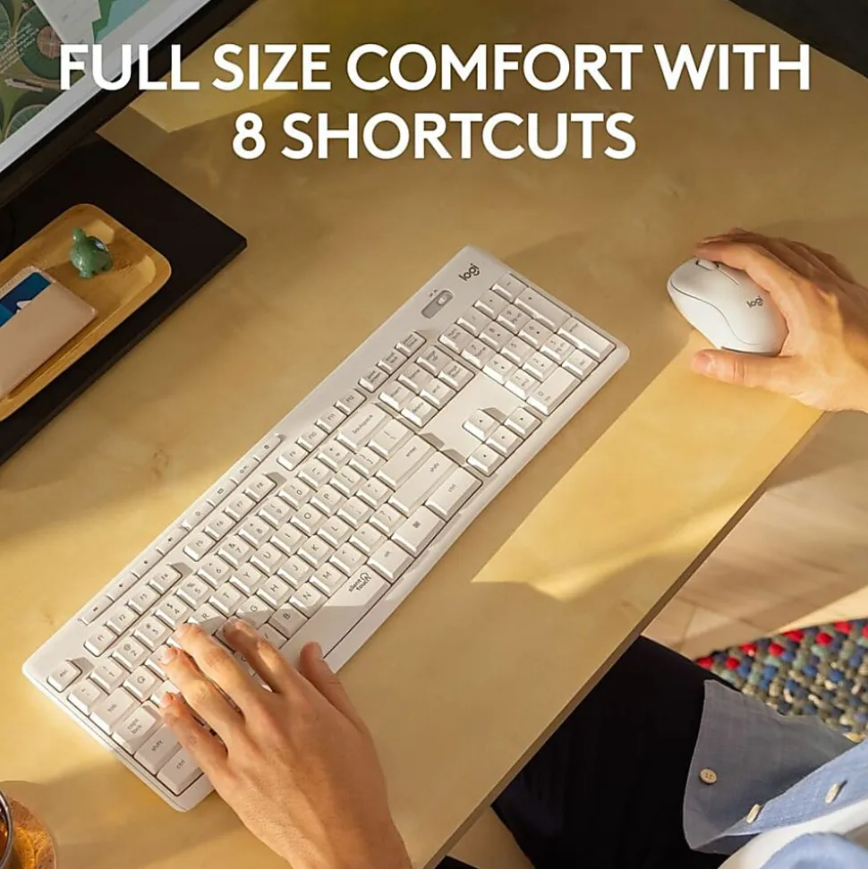 Logitech MK295 Silent Wireless Combo - USB Wireless Wi-Fi/RF - Off White - USB Wireless Wi-Fi Mouse - Off White - AA, AAA - Compatible with Computer