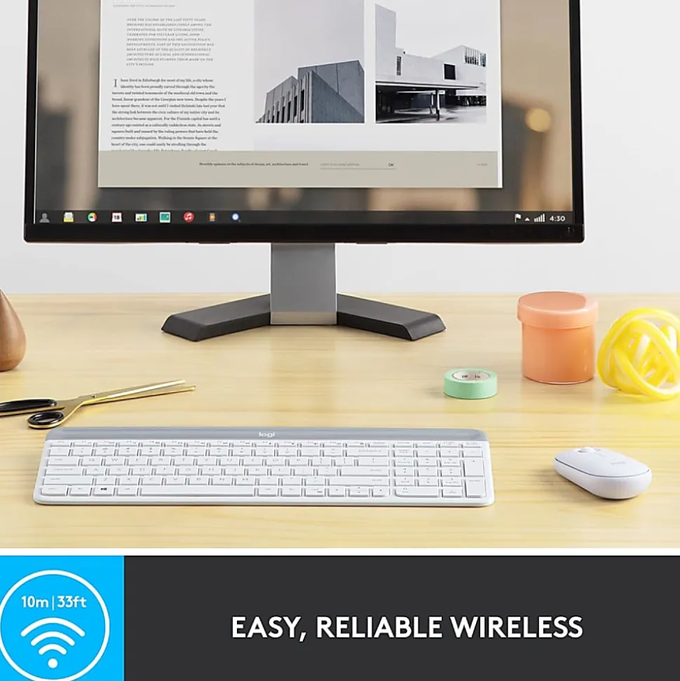 Logitech MK470 Slim Wireless Keyboard and Mouse Combo - Modern Compact Layout, Ultra Quiet - Off White