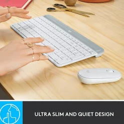Logitech MK470 Slim Wireless Keyboard and Mouse Combo - Modern Compact Layout, Ultra Quiet - Off White