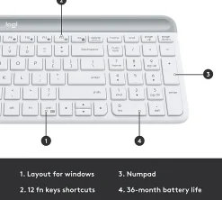 Logitech MK470 Slim Wireless Keyboard and Mouse Combo - Modern Compact Layout, Ultra Quiet - Off White