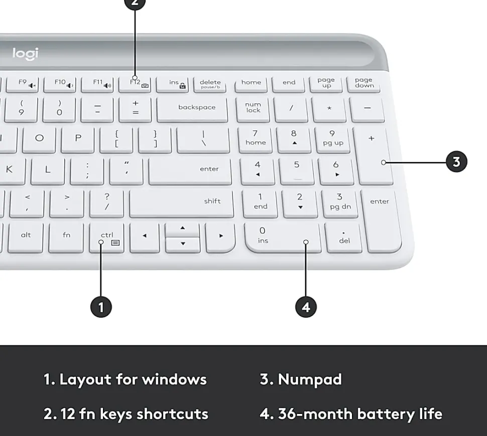 Logitech MK470 Slim Wireless Keyboard and Mouse Combo - Modern Compact Layout, Ultra Quiet - Off White