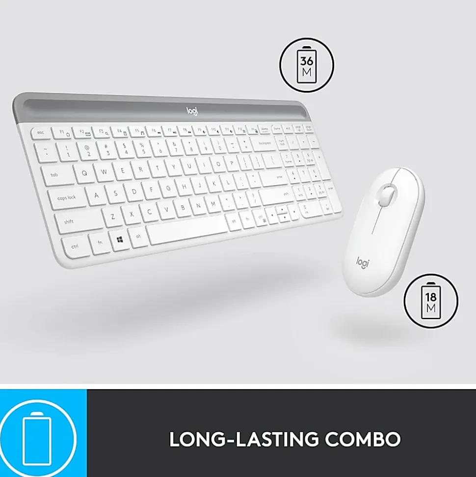 Logitech MK470 Slim Wireless Keyboard and Mouse Combo - Modern Compact Layout, Ultra Quiet - Off White