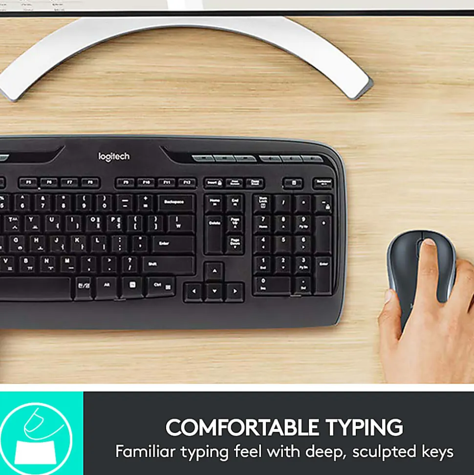 Logitech®MK320 Wireless Straight Full-Size Keyboard & Ambidextrous Optical Mouse, Black