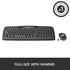 Logitech®MK320 Wireless Straight Full-Size Keyboard & Ambidextrous Optical Mouse, Black