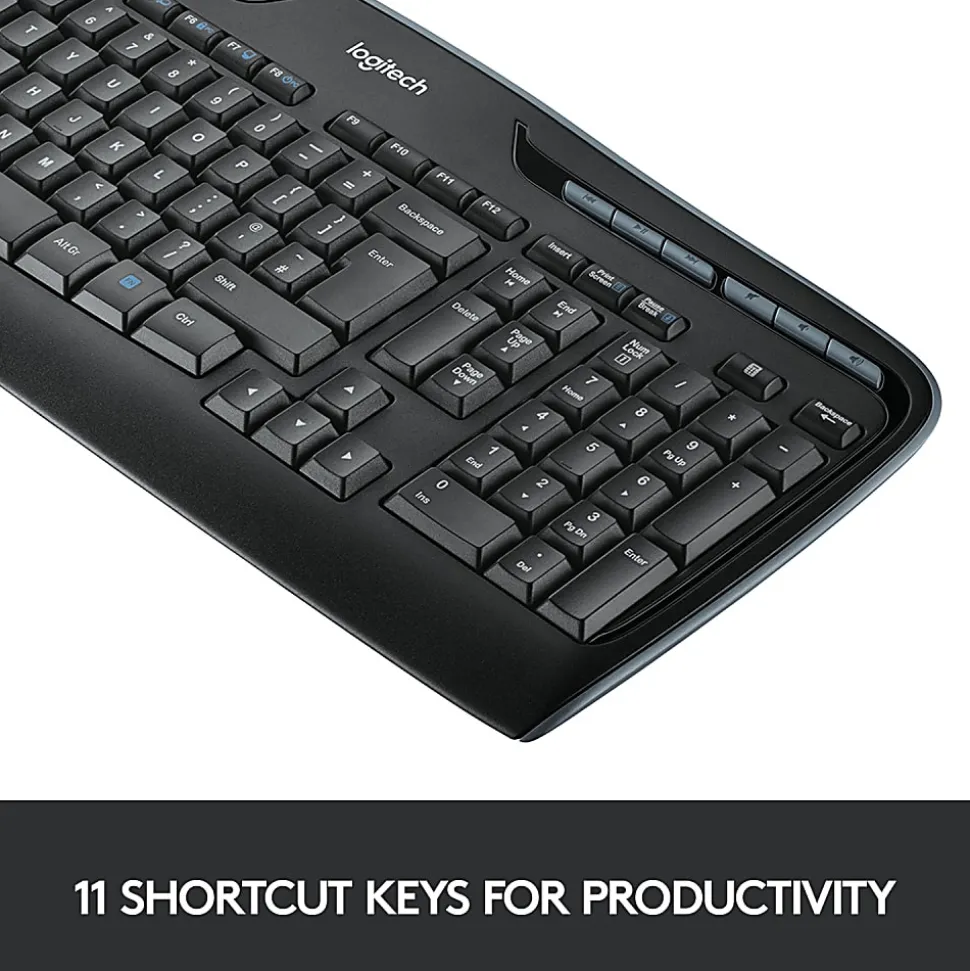Logitech®MK320 Wireless Straight Full-Size Keyboard & Ambidextrous Optical Mouse, Black