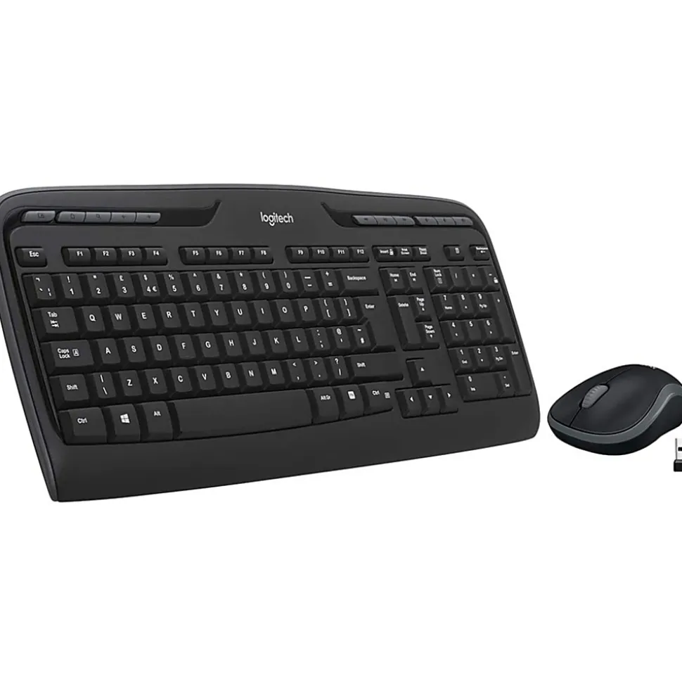 Logitech®MK320 Wireless Straight Full-Size Keyboard & Ambidextrous Optical Mouse, Black
