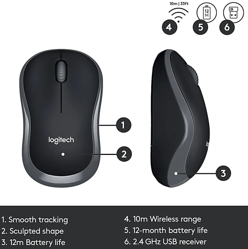 Logitech®MK320 Wireless Straight Full-Size Keyboard & Ambidextrous Optical Mouse, Black