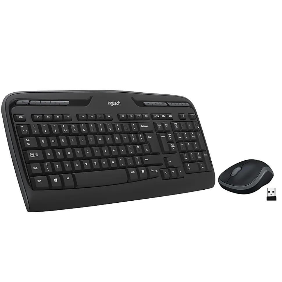 Logitech®MK320 Wireless Straight Full-Size Keyboard & Ambidextrous Optical Mouse, Black