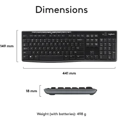 Logitech® MK270 Wireless Straight Full-Size Keyboard & Mouse, Black