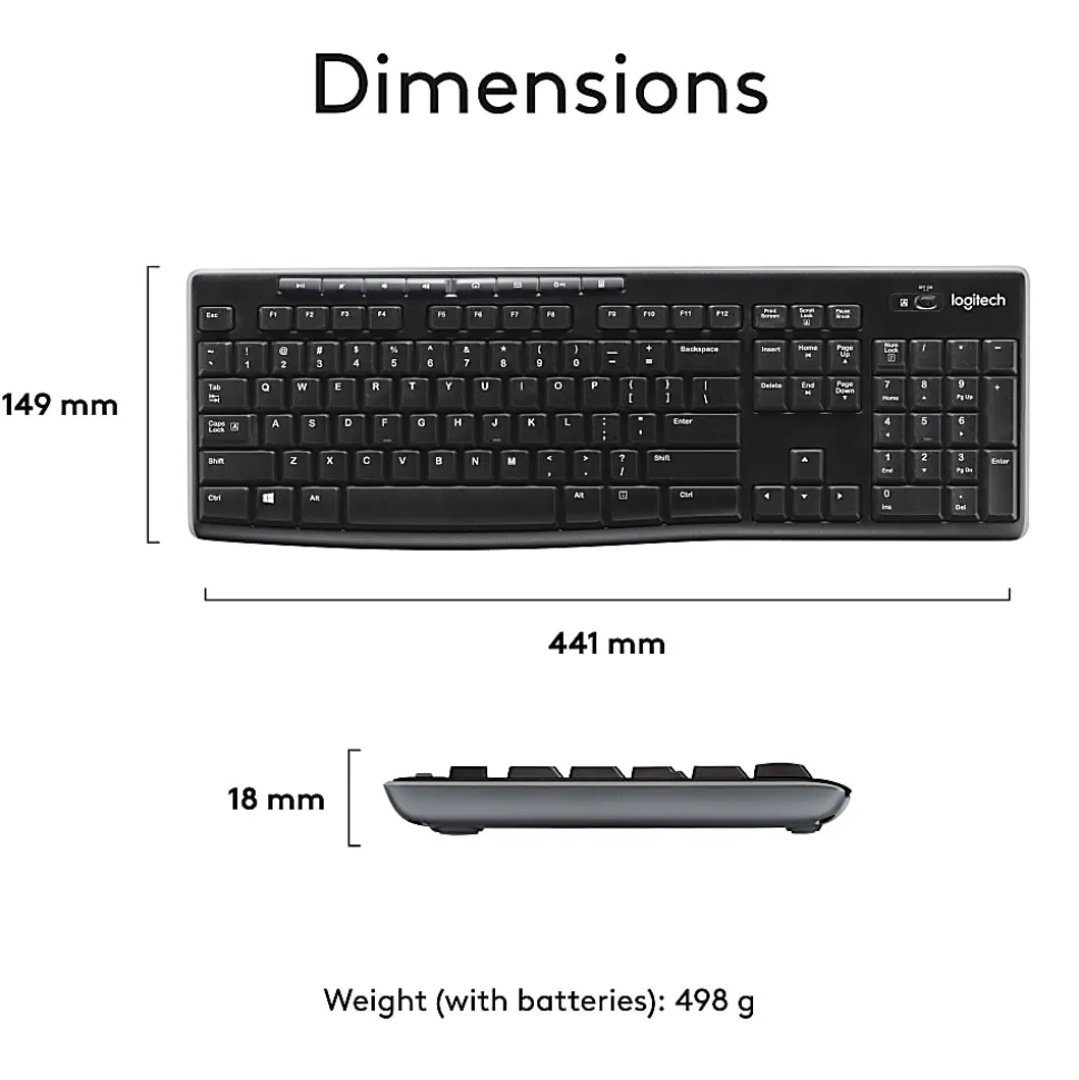 Logitech® MK270 Wireless Straight Full-Size Keyboard & Mouse, Black