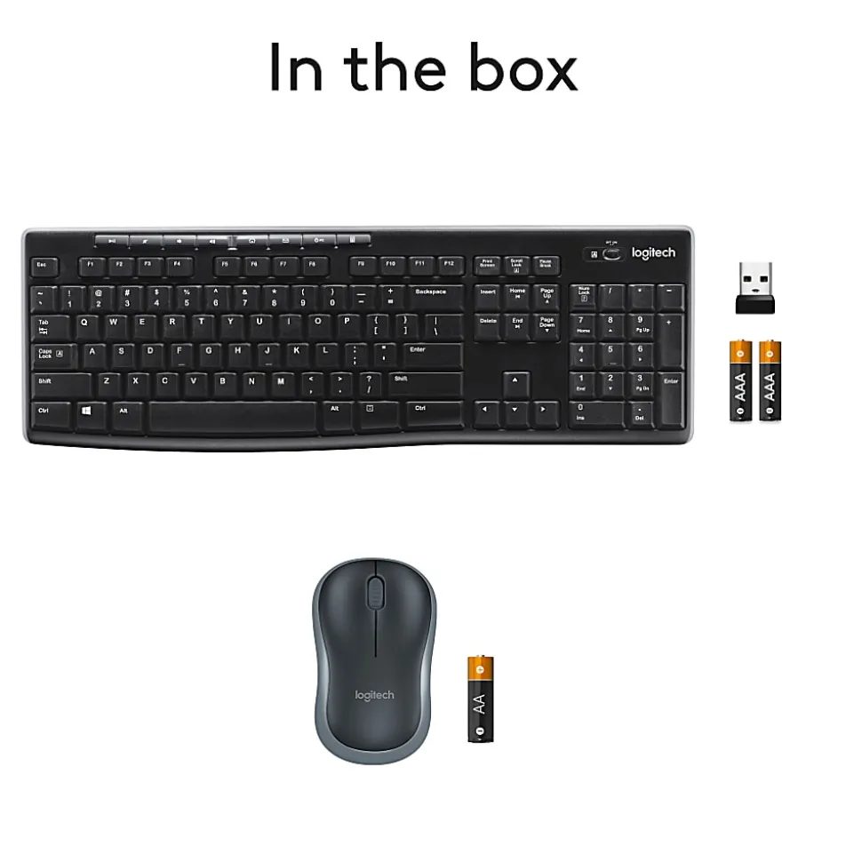 Logitech® MK270 Wireless Straight Full-Size Keyboard & Mouse, Black