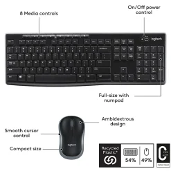 Logitech® MK270 Wireless Straight Full-Size Keyboard & Mouse, Black