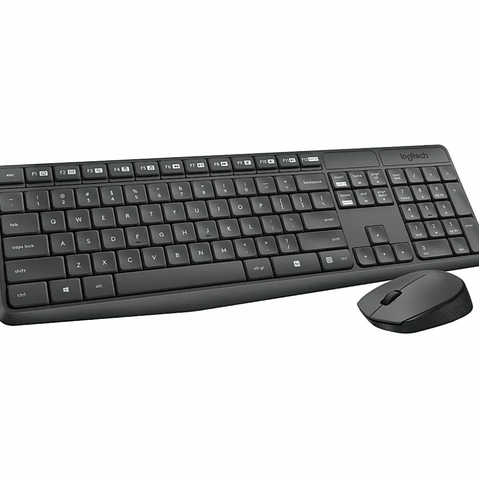 Logitech® MK235 Wireless Straight Full-Size Keyboard & Ambidextrous Optical Mouse, Black
