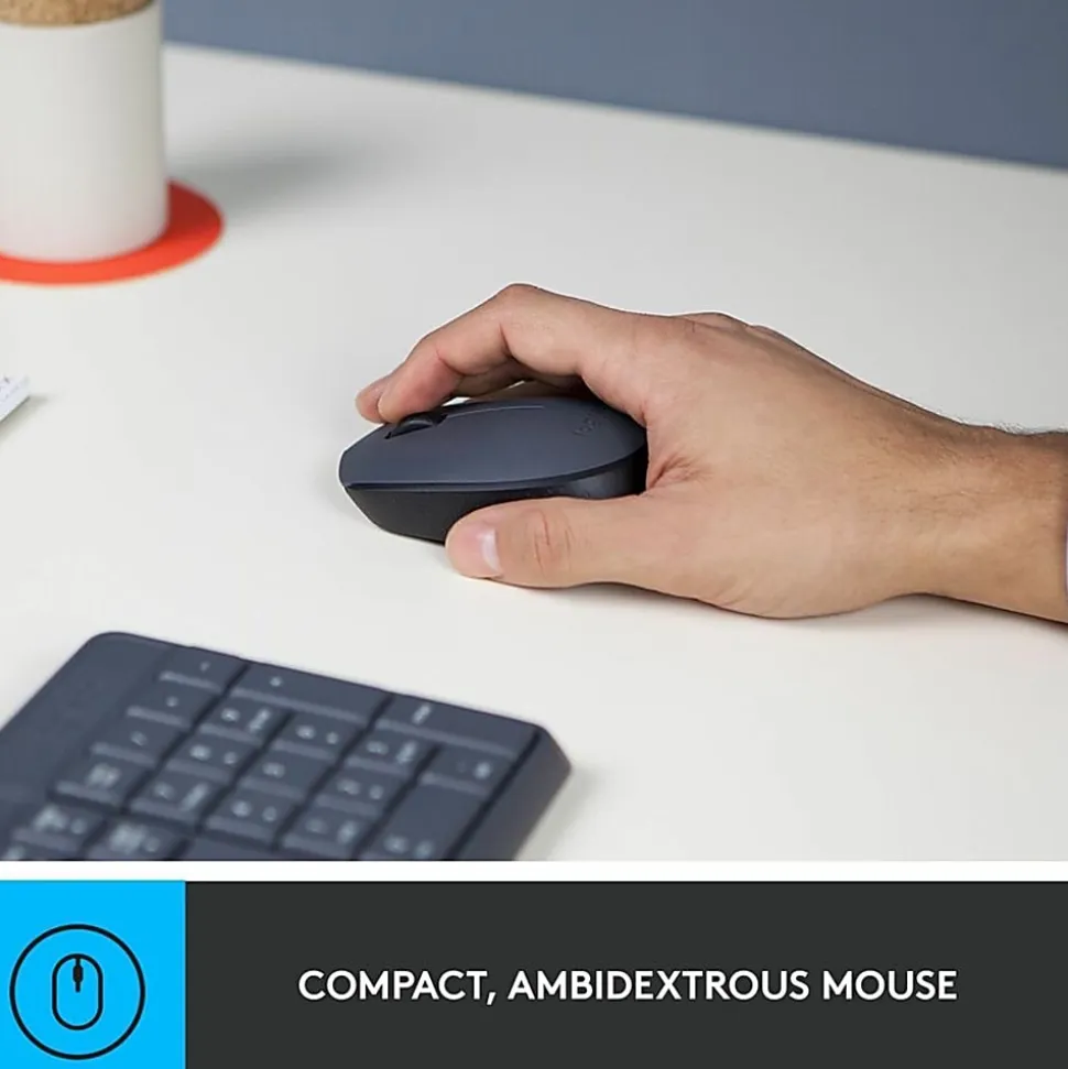 Logitech® MK235 Wireless Straight Full-Size Keyboard & Ambidextrous Optical Mouse, Black